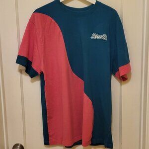 Vintage Le Tigre Collection T Shirt Mens XL Teal Pink Wave Short Sleeve Big Logo